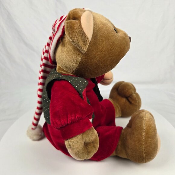 1992 Commonwealth Brown Teddy Bear 16" Plush Christmas Red White Outfit Vest Hat - Picture 4 of 6